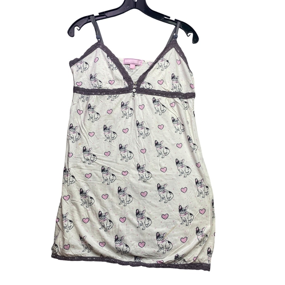 Insomniax Night Gown Womens Large FrenchBulldog AOP Bows Sleepwear PJs Cami